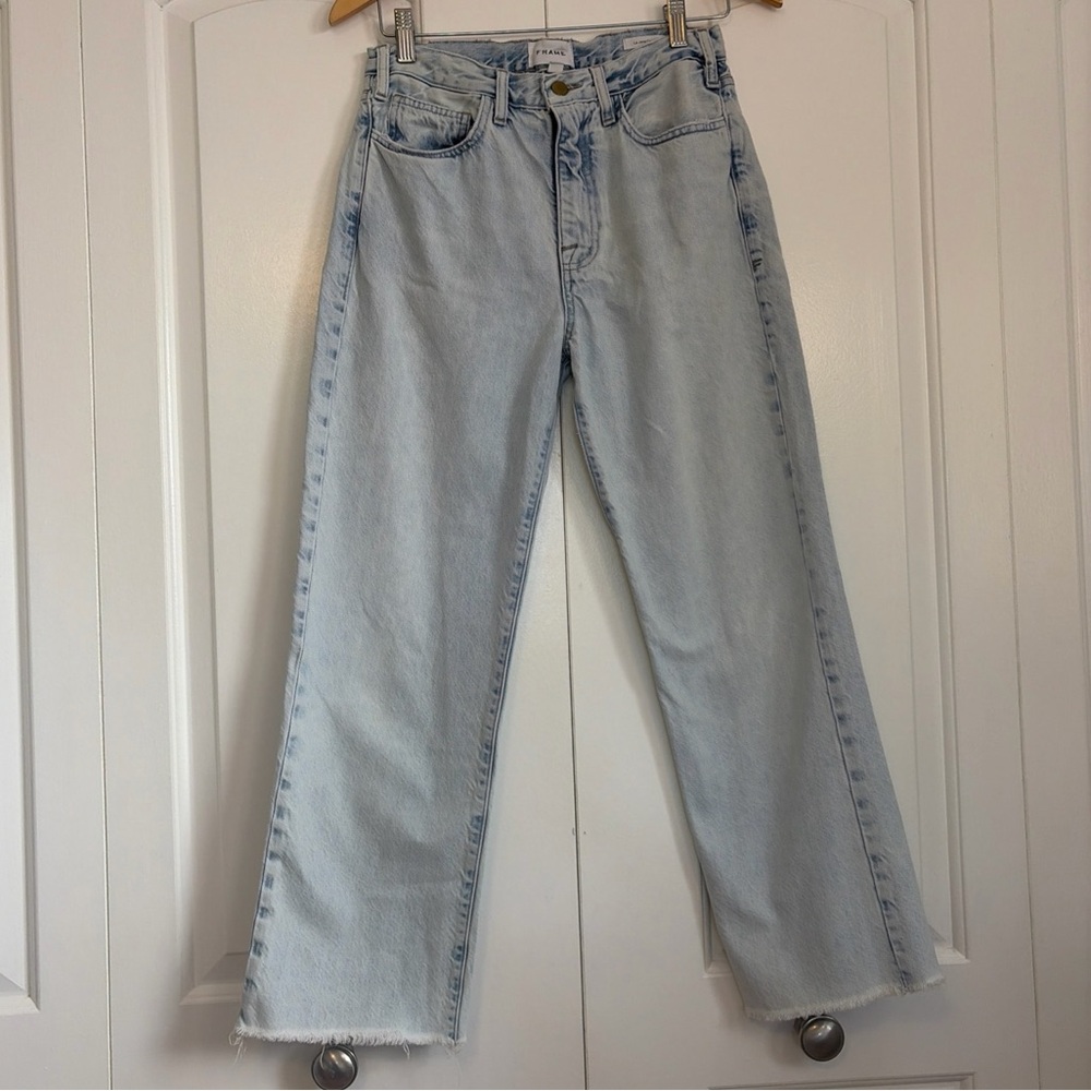 FRAME Jeans Size 26 Le Jane Crop Luster Light Wash High Rise Straight Leg Rigid